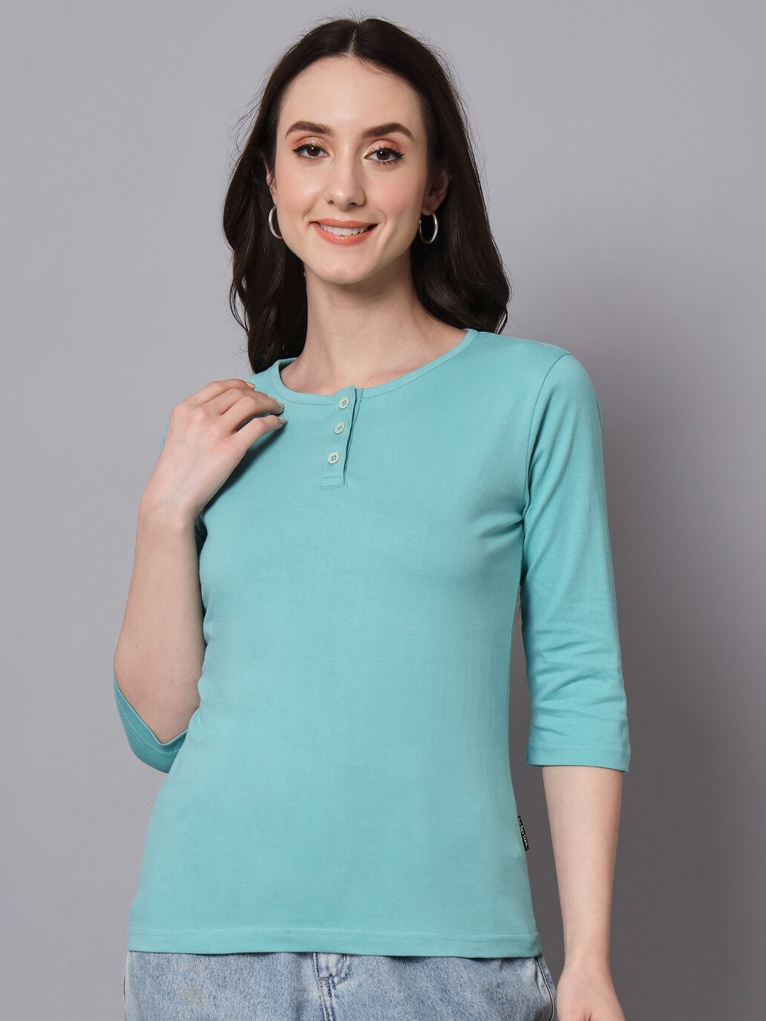 

The Dry State Henley Neck Cotton Slim Fit T-shirt, Turquoise blue