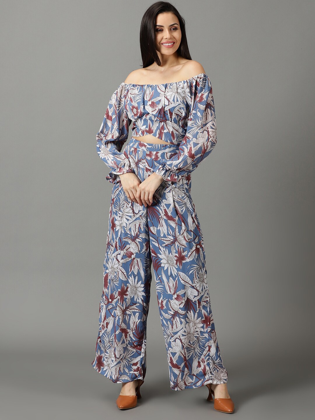 

SHOWOFF Women Printed Off-Shoulder Co-Ords, Blue