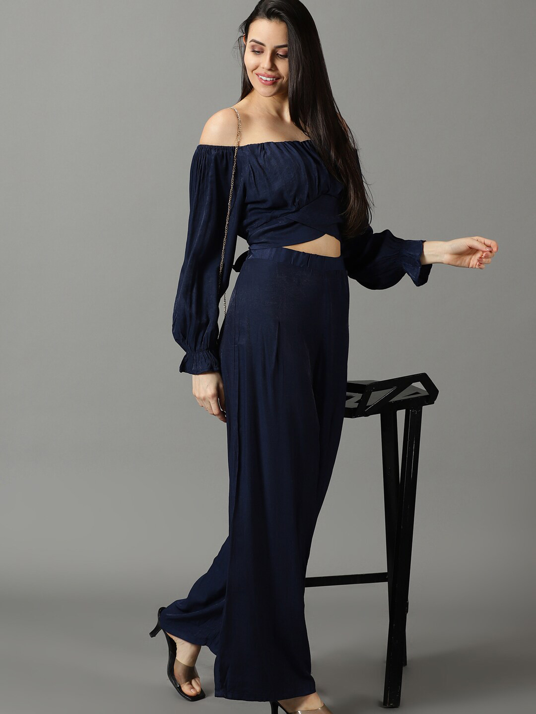 

SHOWOFF Women Off-Shoulder Co-Ords, Navy blue