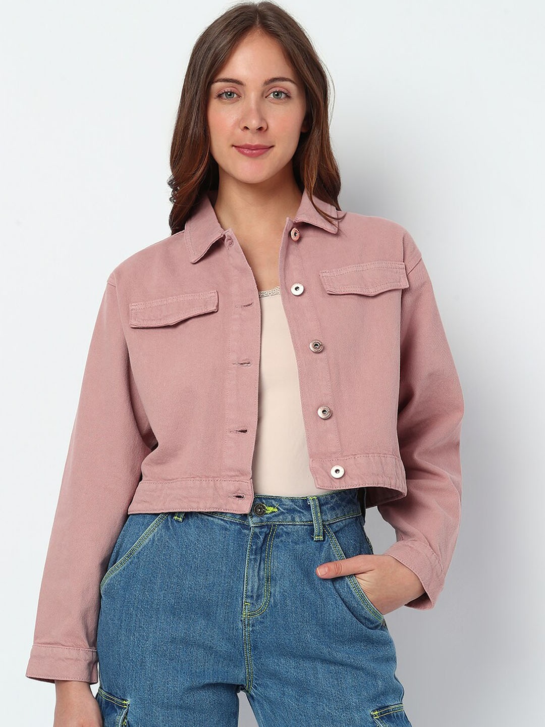 

Vero Moda Jeans Couture Cotton Crop Denim Jacket, Pink