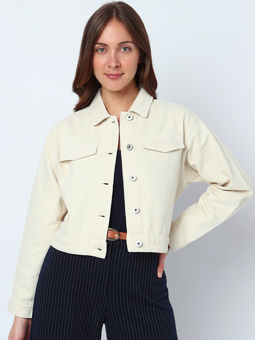 

Vero Moda Jeans Couture Cotton Crop Denim Jacket, Off white