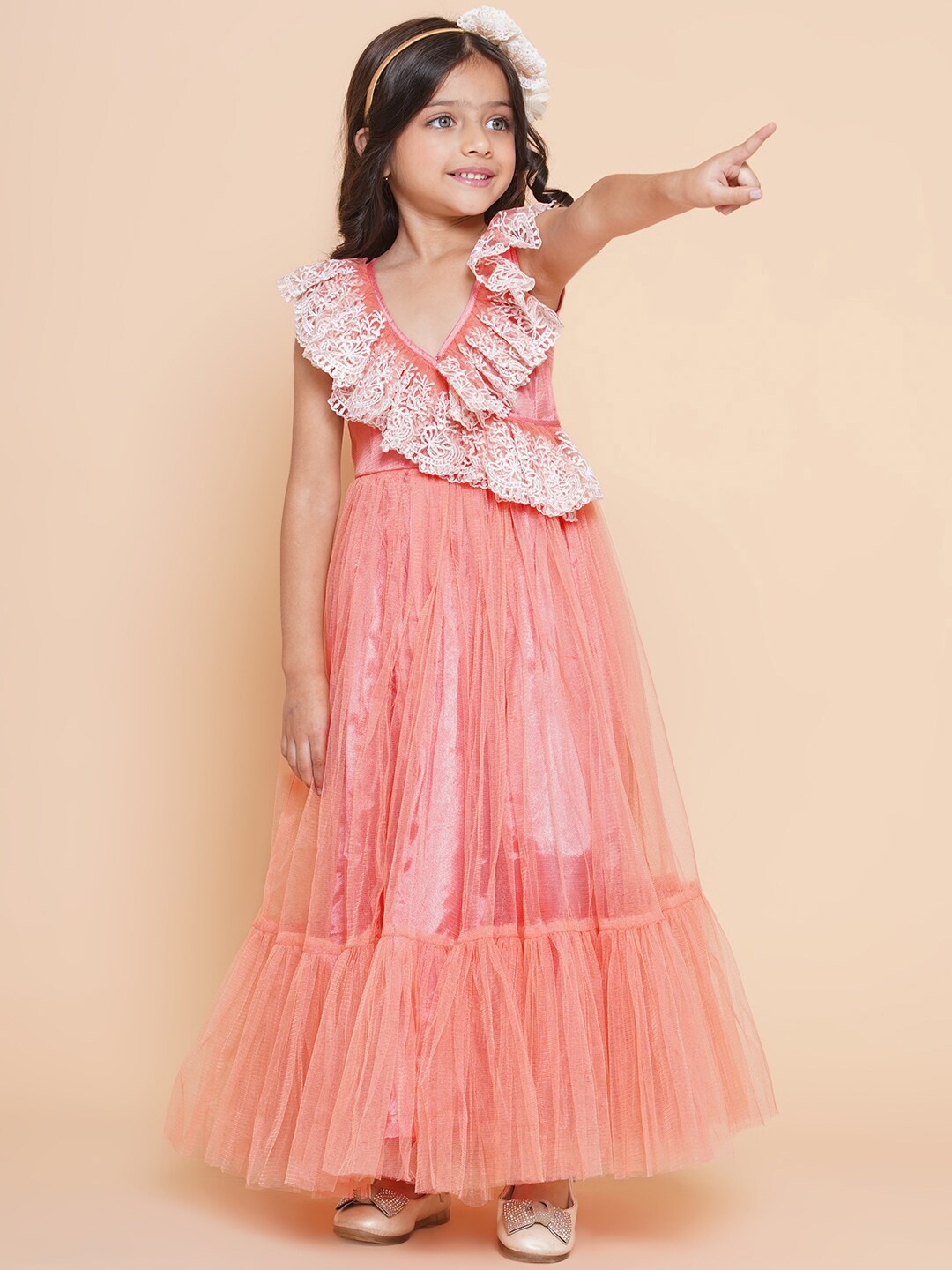 

Bitiya by Bhama Girls Net Maxi Dress, Peach