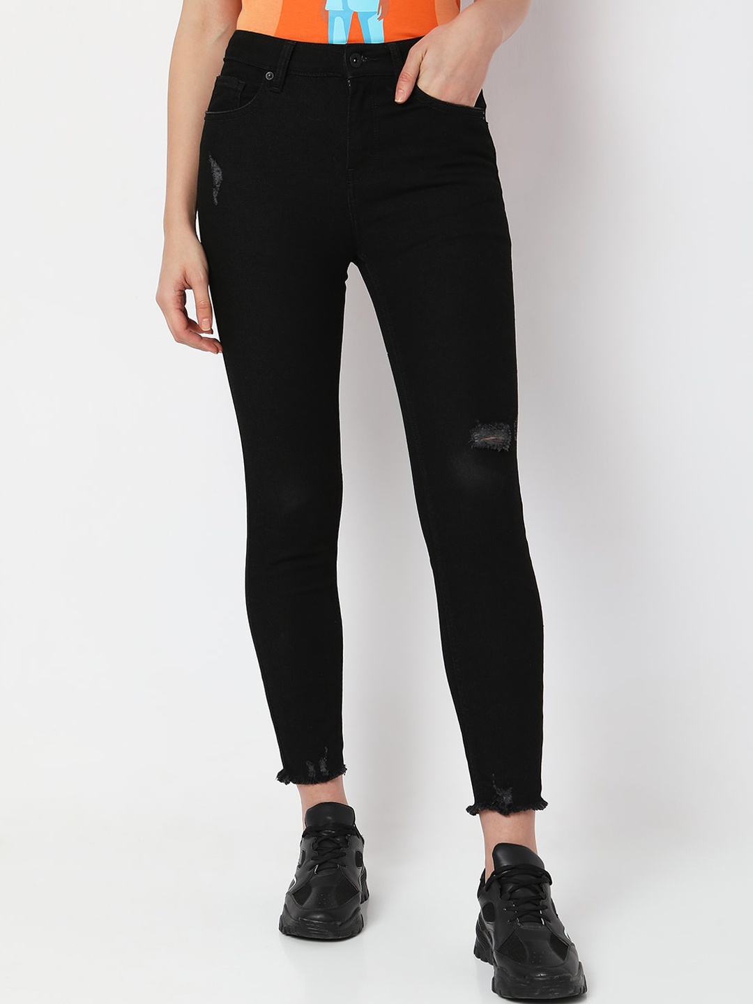 

Vero Moda Women Skinny Fit High-Rise Stretchable Jeans, Black