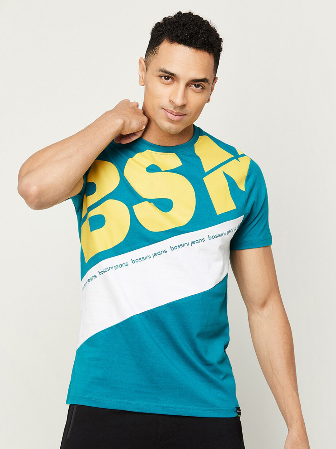 

Bossini Typography Printed Pure Cotton Slim Fit T-shirt, Teal