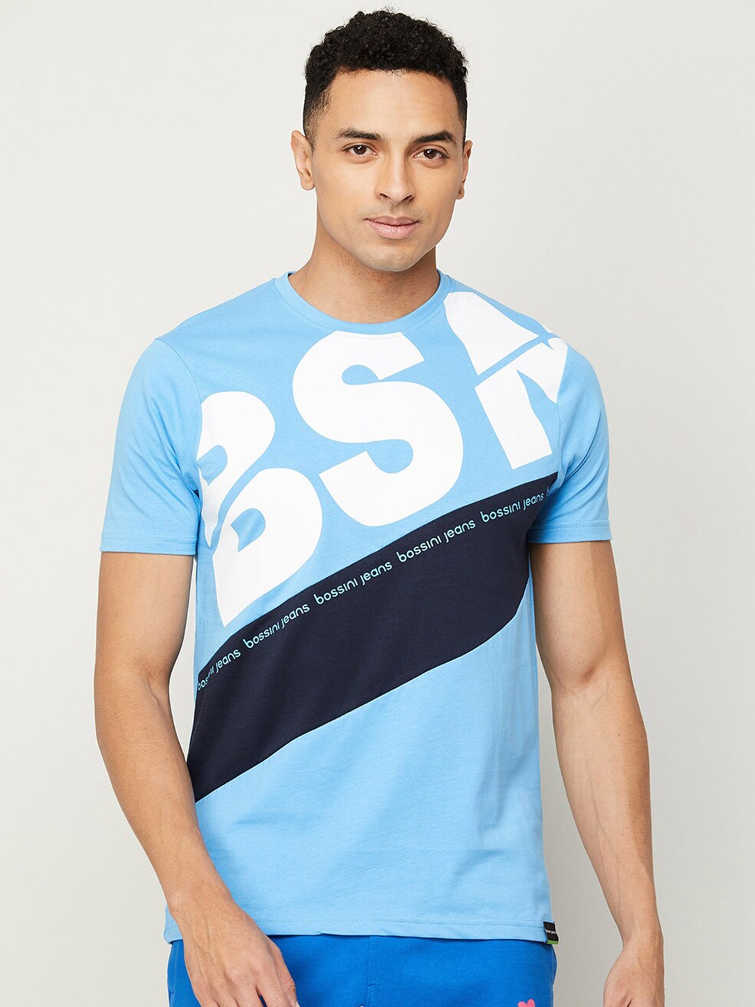 

Bossini Typography Printed Pure Cotton Slim Fit T-shirt, Blue