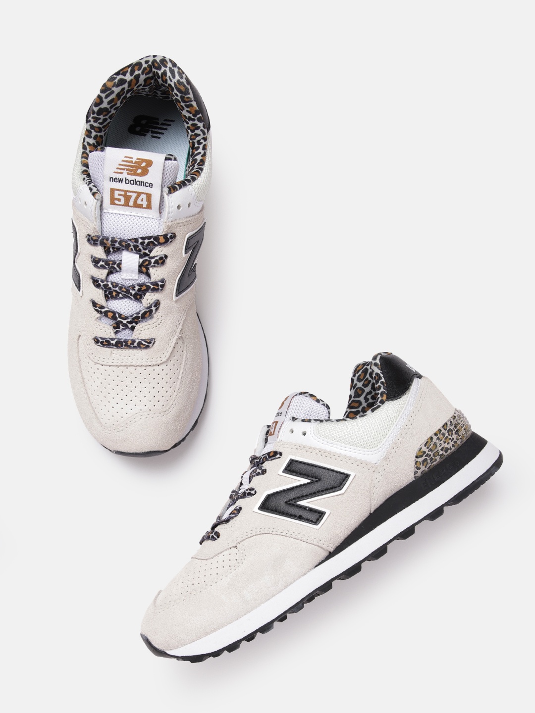 

New Balance Women Perforated Leather 574 Sports Shoes, Beige