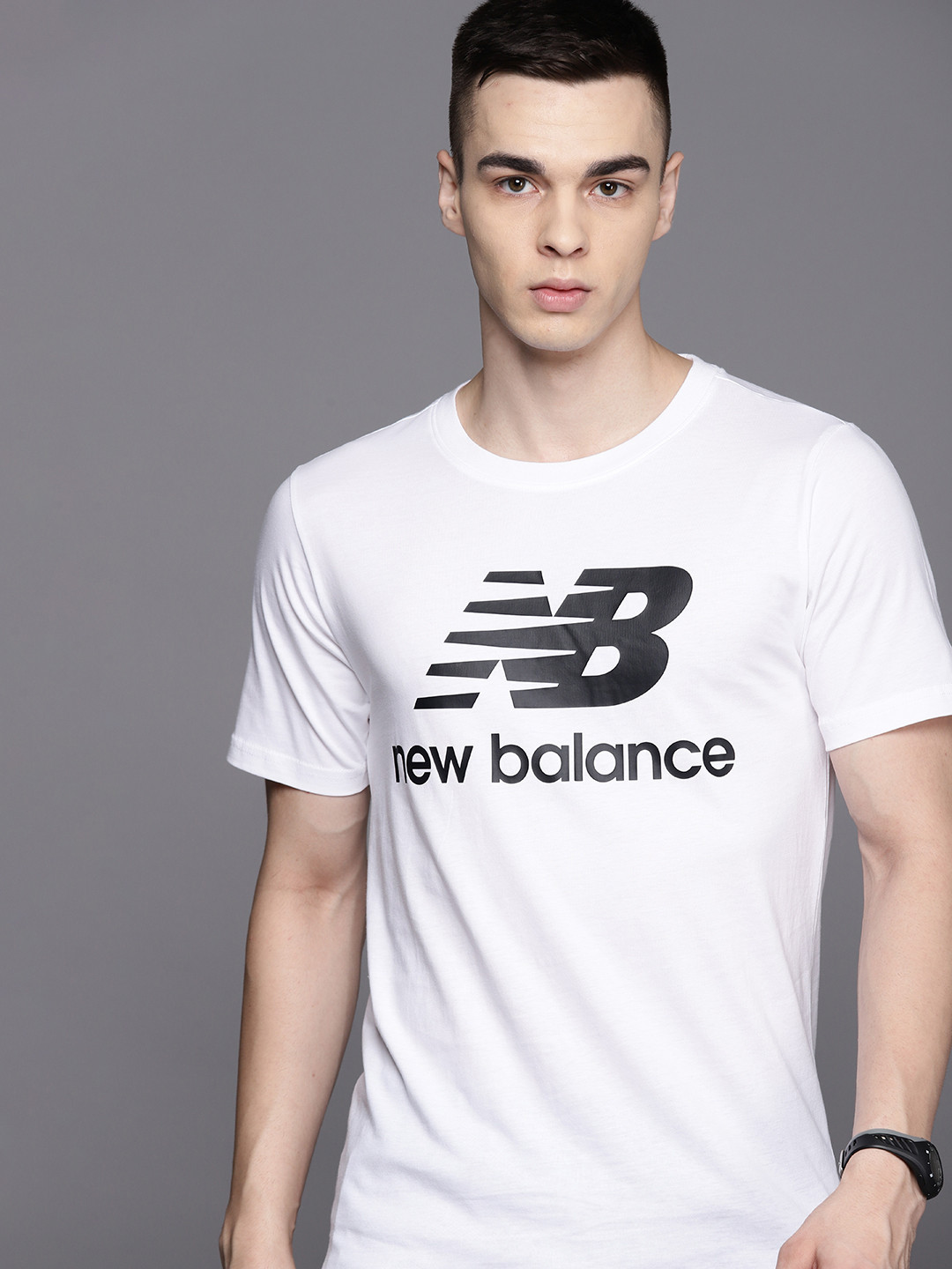 

New Balance Men Brand Logo Printed Pure Cotton Abzorb T-shirt, White
