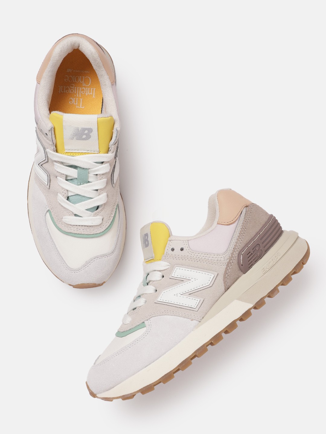 

New Balance Men Brand Logo Detail 574 Sports Shoes, Off white