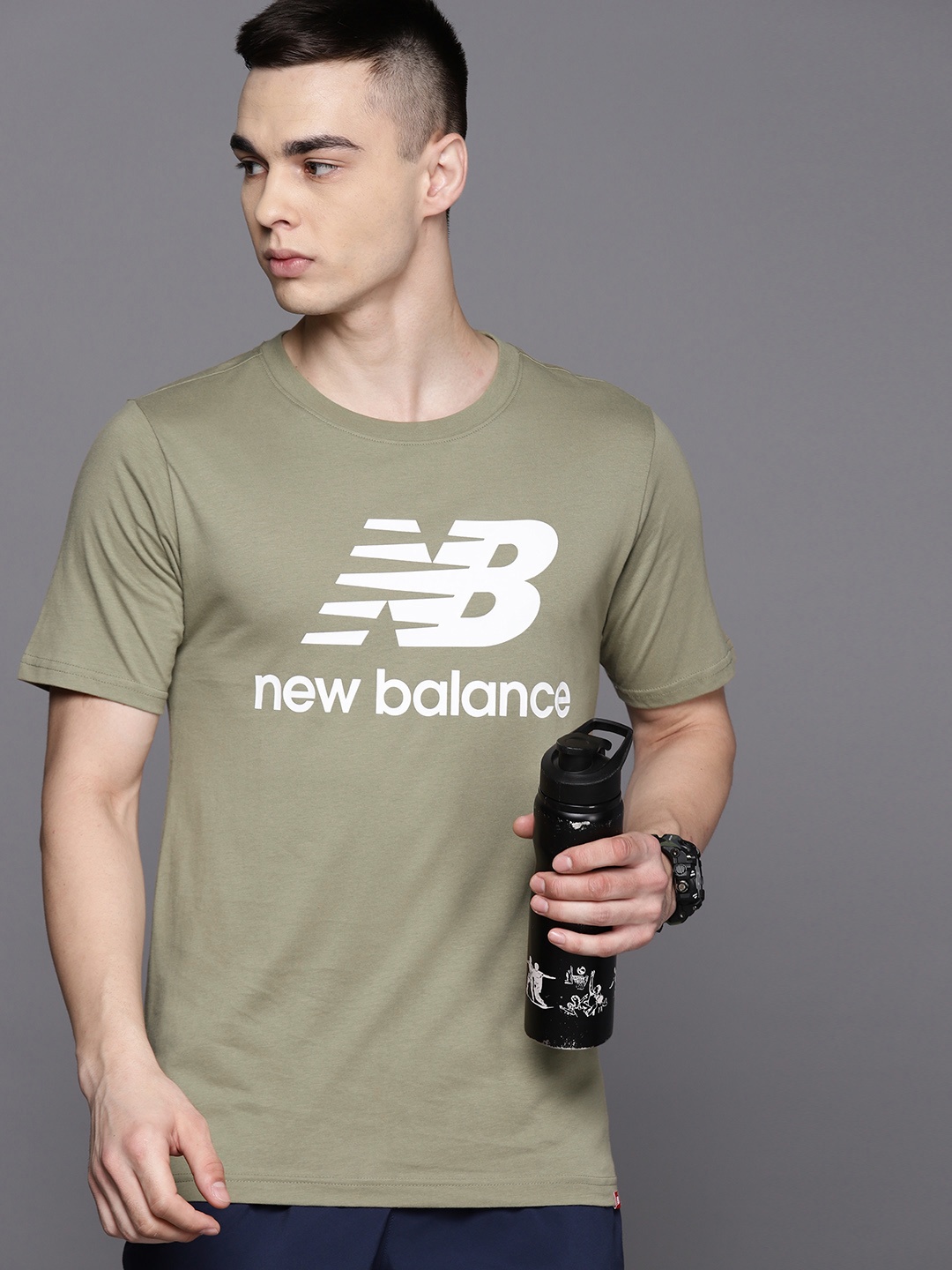 

New Balance Brand Logo Printed Pure Cotton Abzorb T-shirt, Olive
