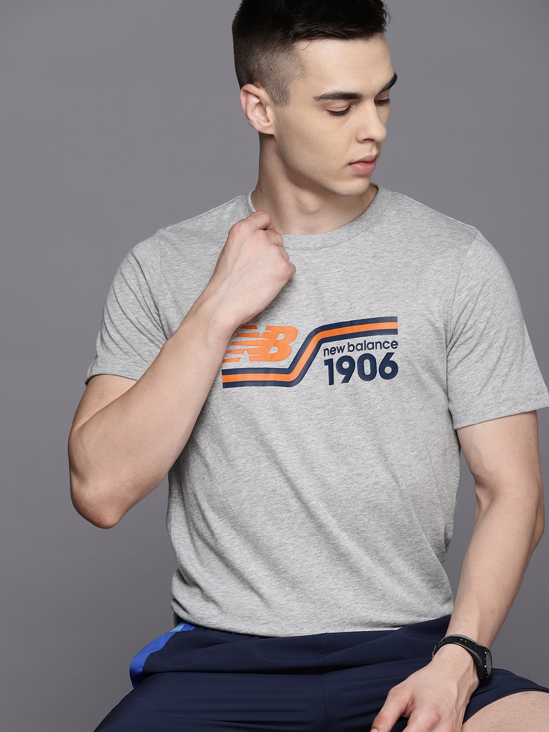 

New Balance Brand Logo Printed Sustainable Abzorb Sports T-shirt, Grey