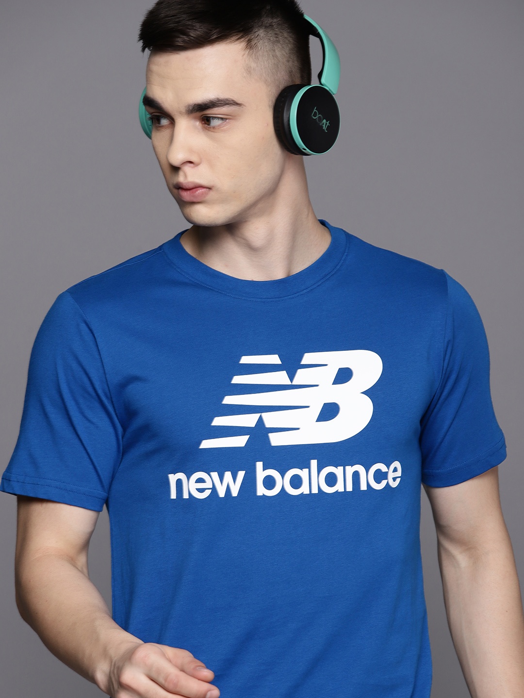 

New Balance Men Brand Logo Printed Pure Cotton Abzorb T-shirt, Blue