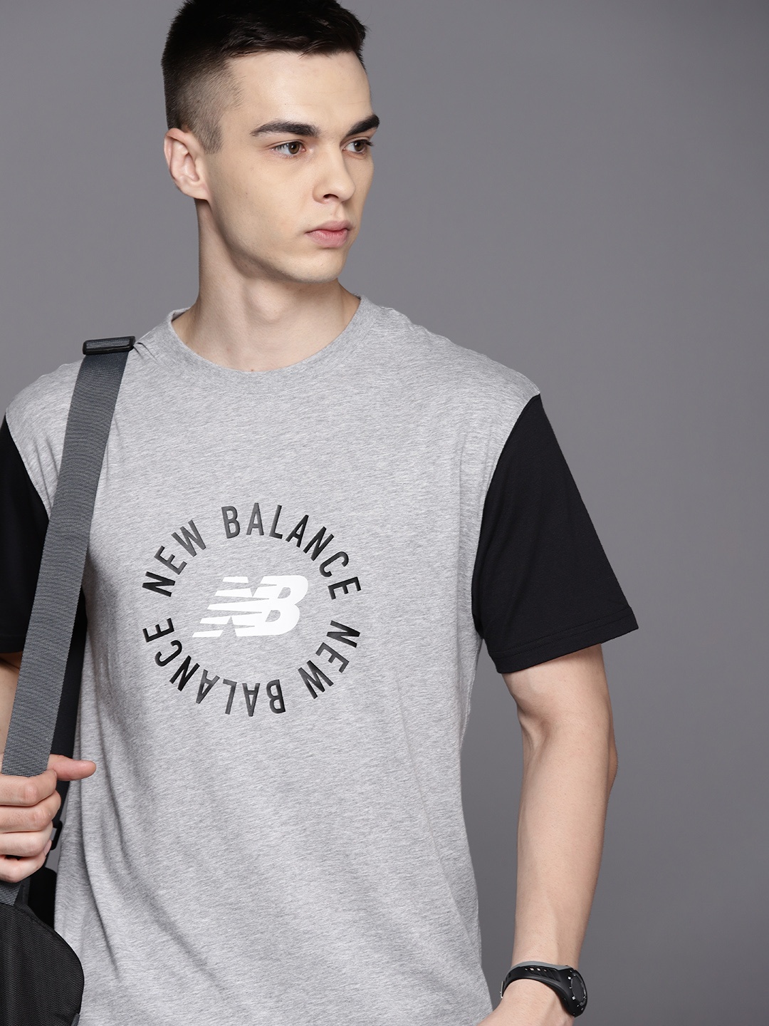 

New Balance Men Typography Printed Abzorb T-shirt, Grey melange