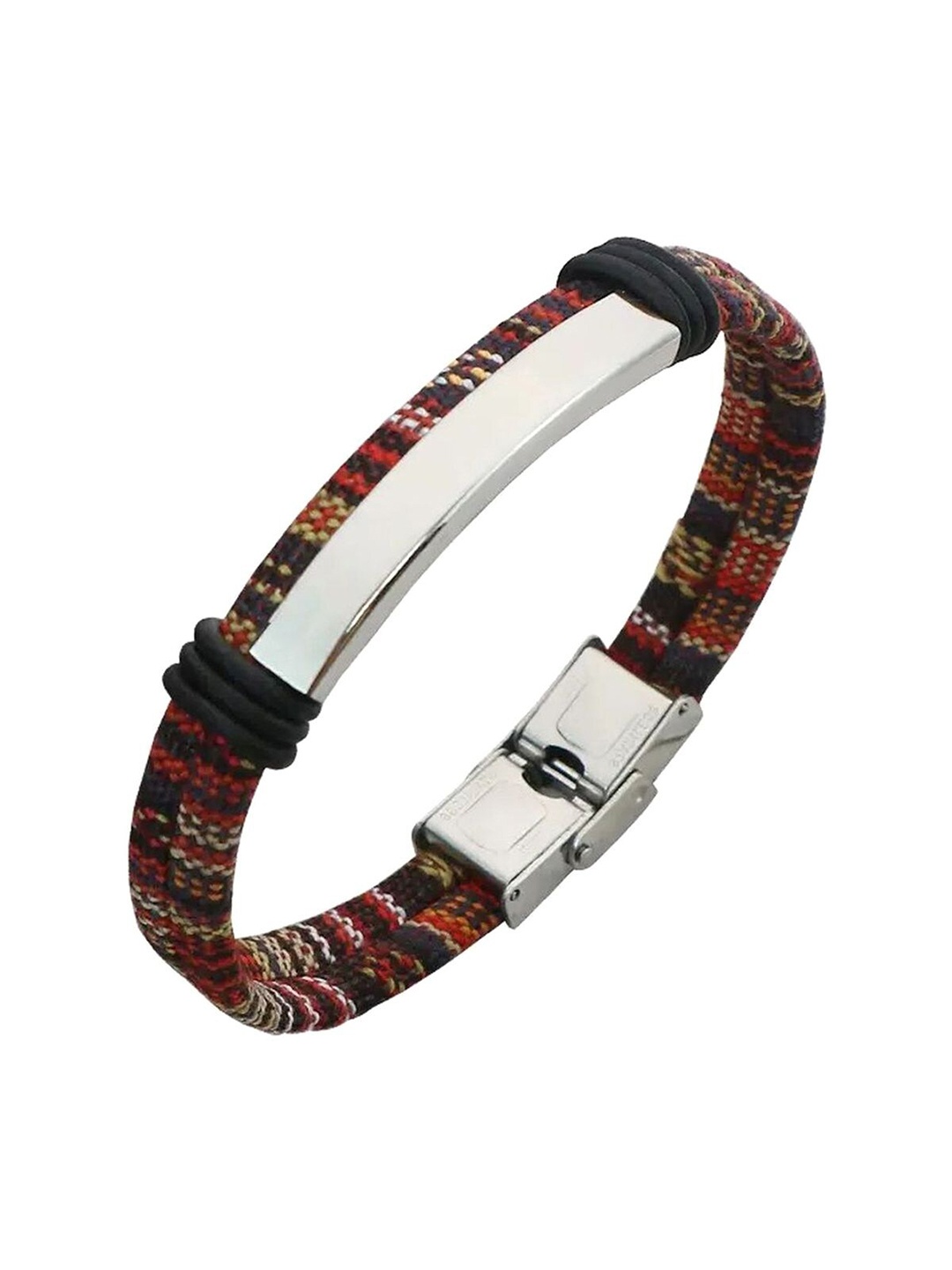 

ZIVOM Men Leather Silver-Plated Link Bracelet
