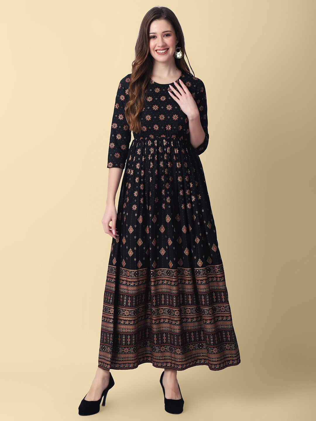 

DAEVISH Ethnic Motifs Print Maxi Dress, Black