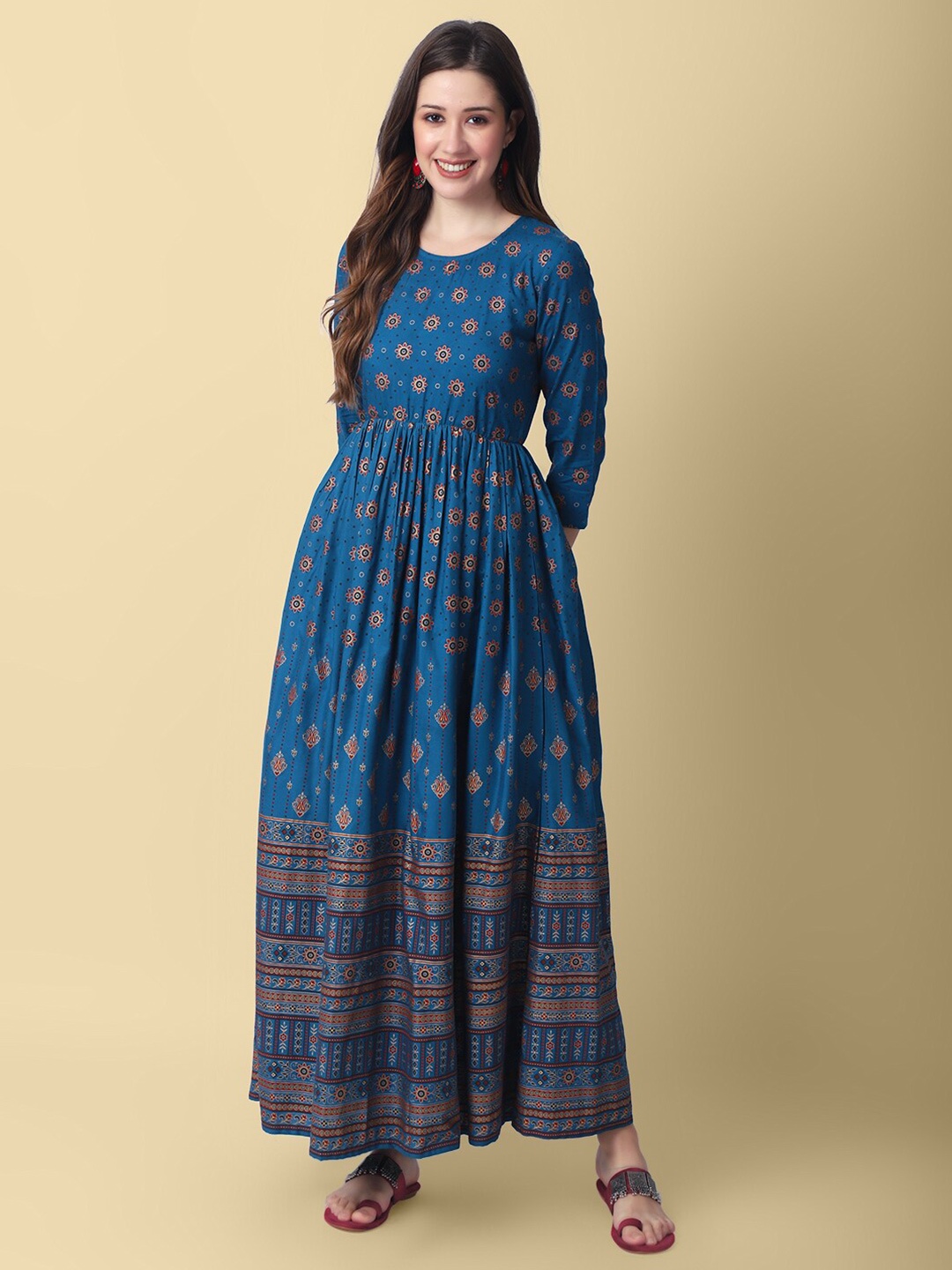 

DAEVISH Ethnic Motifs Print Maxi Dress, Blue