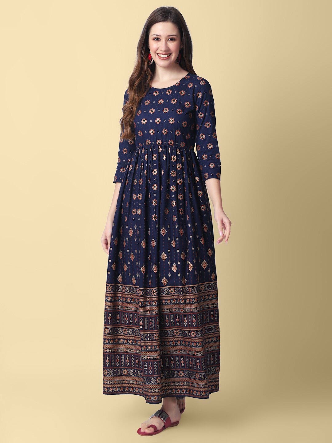 

DAEVISH Ethnic Motifs Print Maxi Dress, Blue