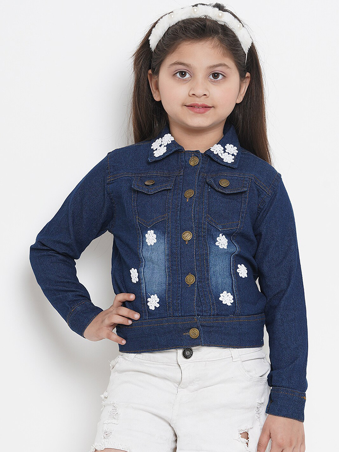 

Bitiya by Bhama Girls Washed Lightweight Denim Jacket with Patchwork, Blue