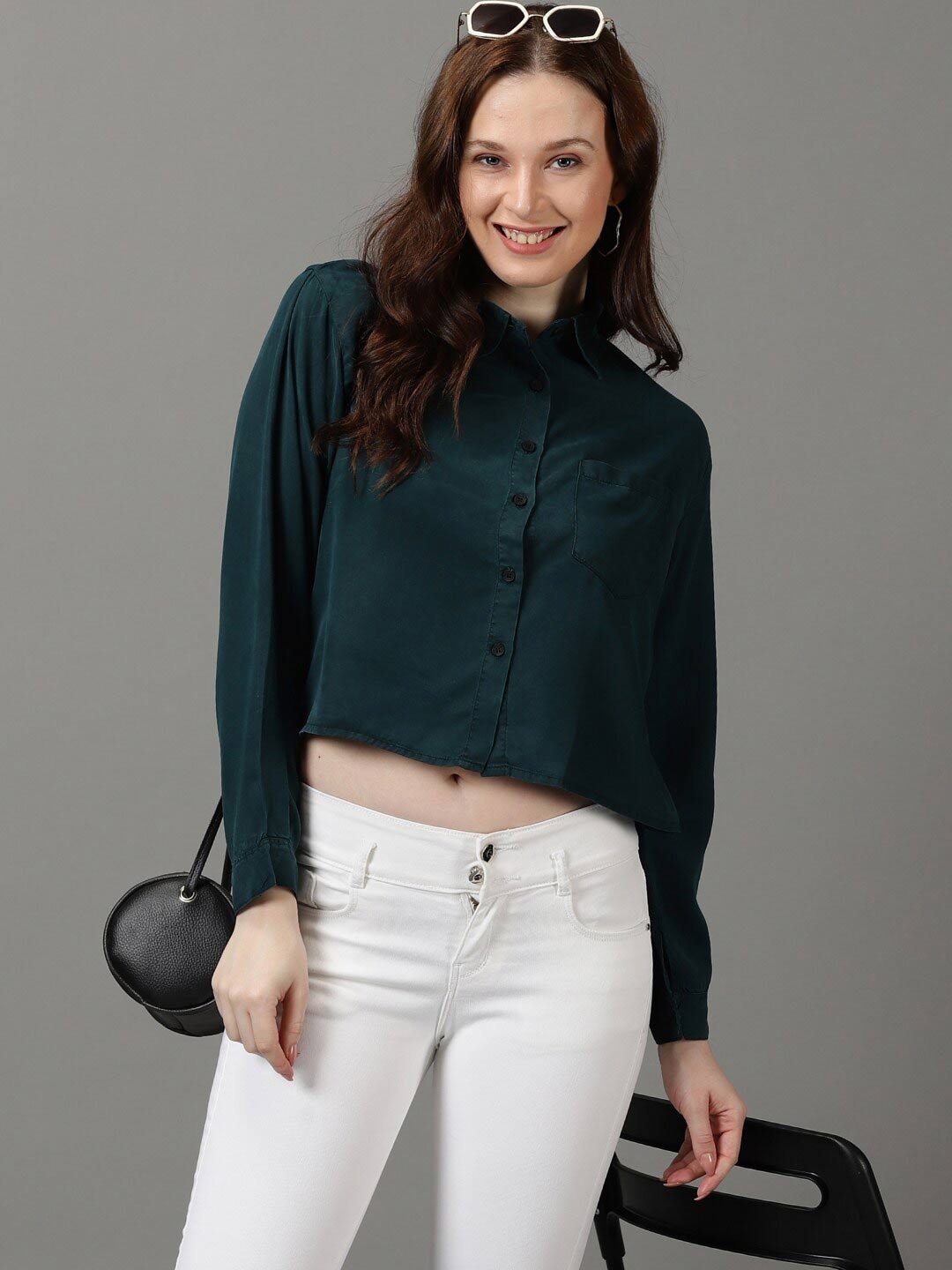 

SHOWOFF Spread Collar Comfort Fit Skinny Fit Twill Cotton Casual Shirt, Teal
