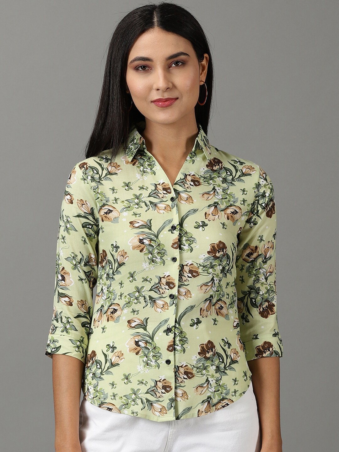 

SHOWOFF Spread Collar Floral Printed Casual Shirt, Green