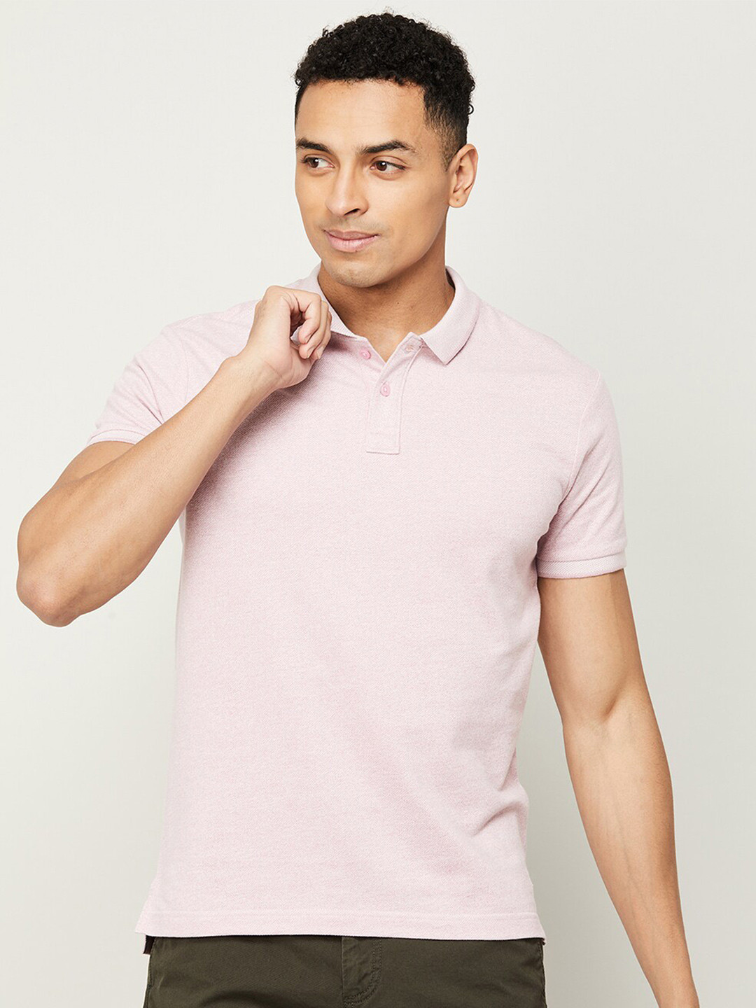 

Fame Forever by Lifestyle Polo Collar Pure Cotton Slim Fit T-shirt, Pink