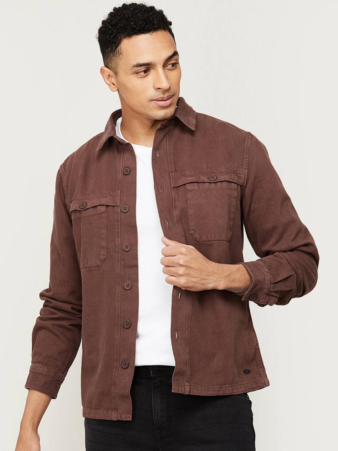 

Fame Forever by Lifestyle Spread Collar Denim Jacket, Brown