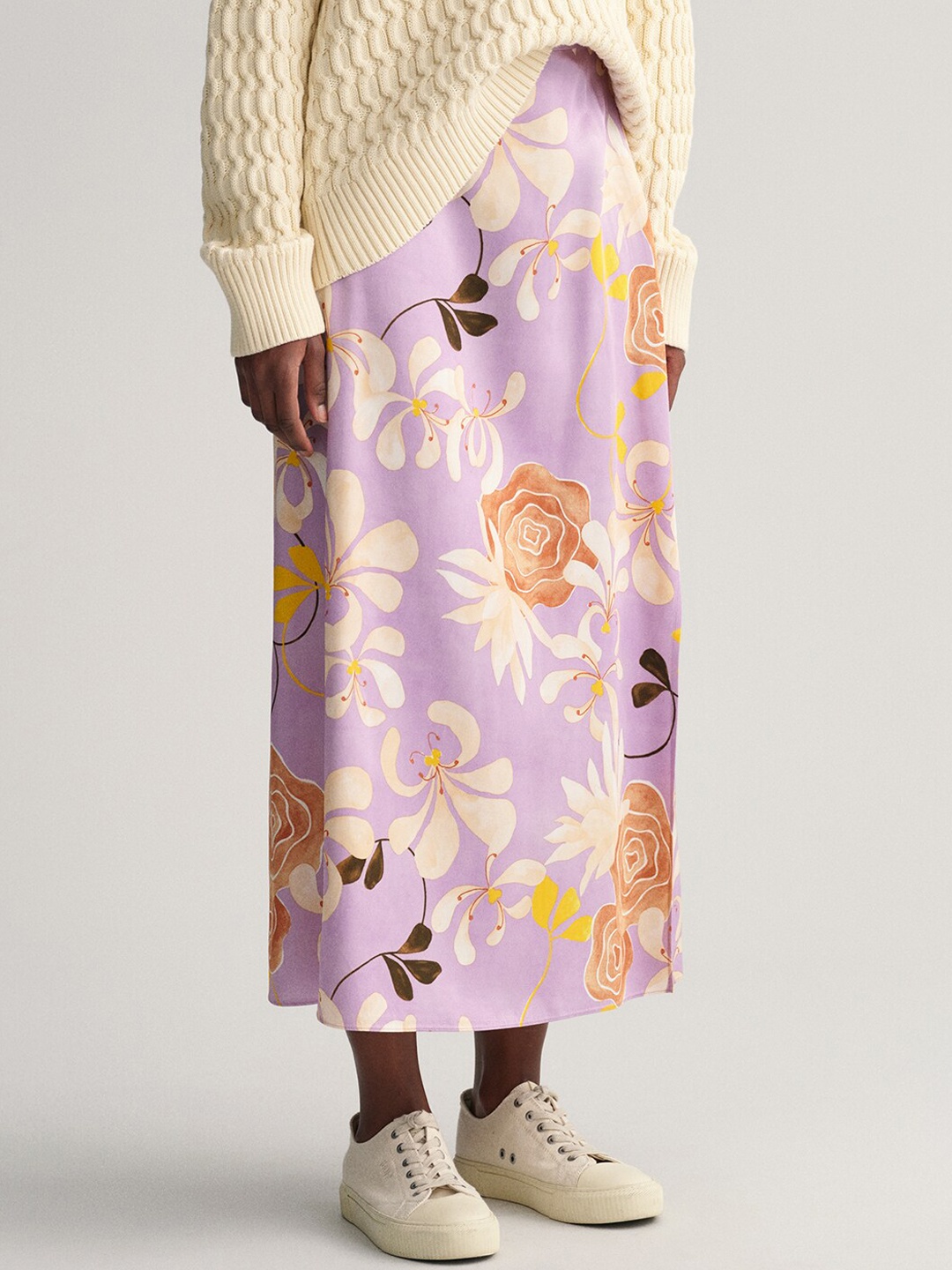 

GANT Floral Printed Straight Maxi Skirt, Purple