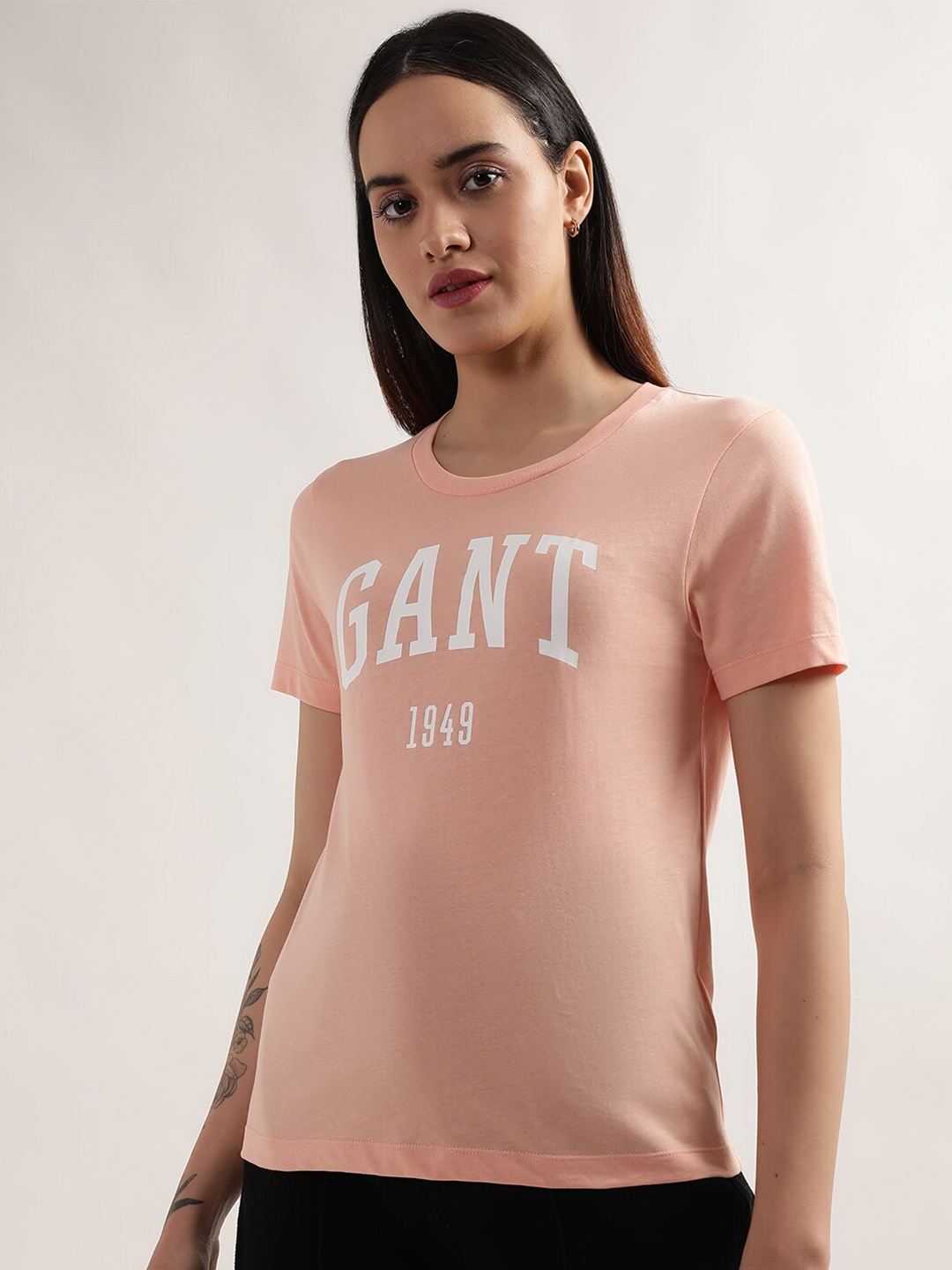 

GANT Typography Round Neck Pure Cotton T-shirt, Peach