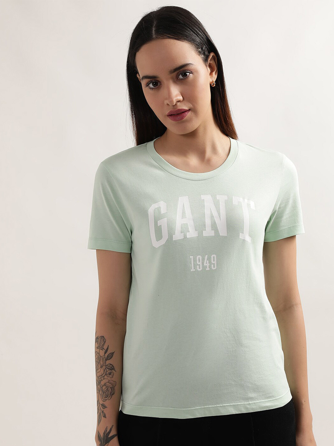 

GANT Typography Printed Round Neck Pure Cotton T-shirt, Green