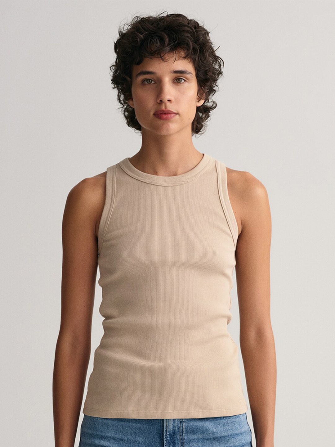 

GANT Sleeveless Pure Cotton Slim Fit T-shirt, Beige