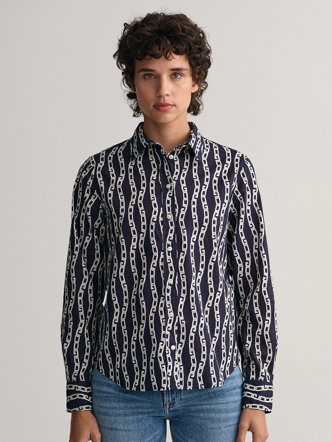 

GANT Abstract Printed Cotton Shirt, Navy blue