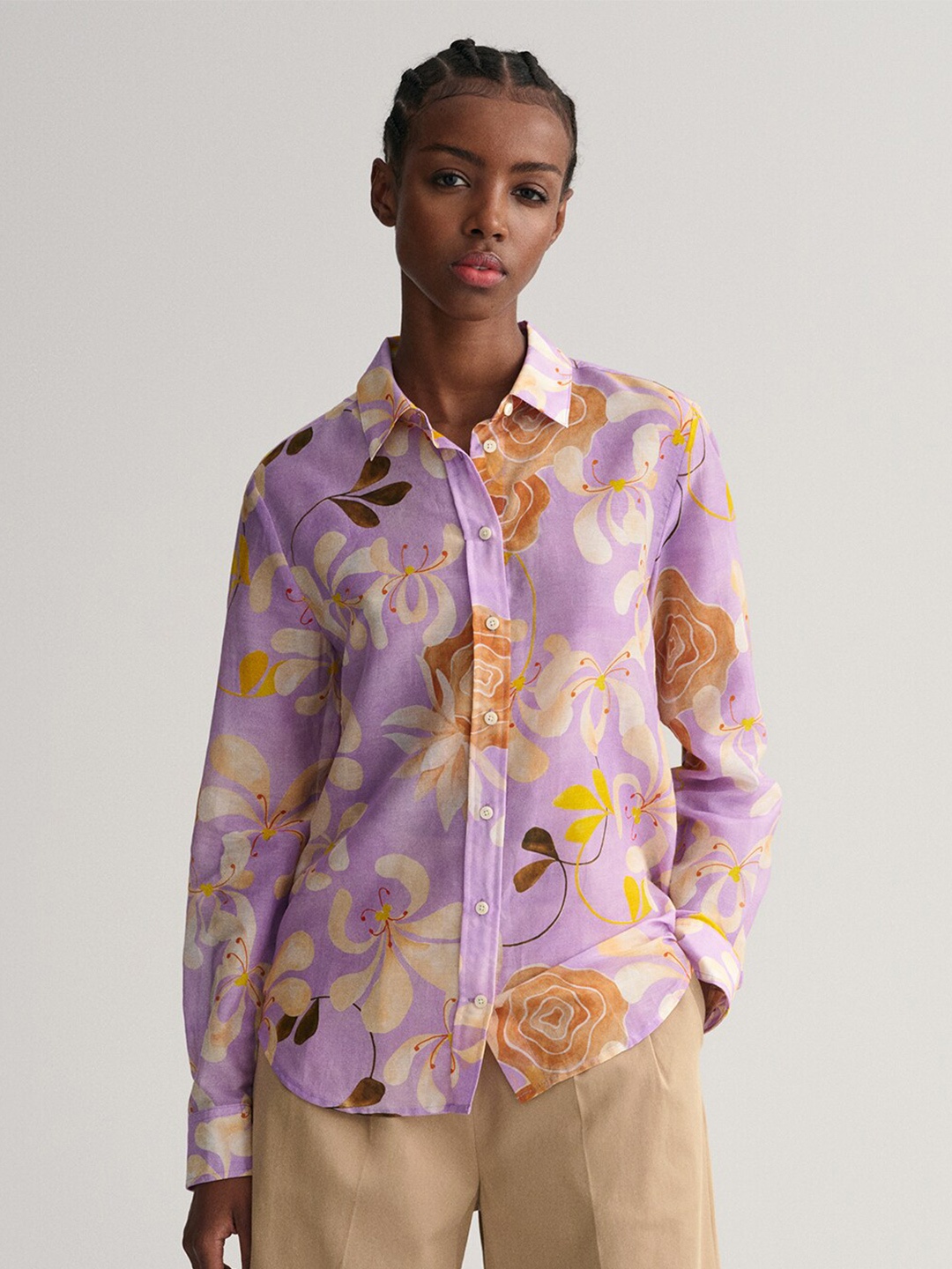 

GANT Floral Printed Cotton Casual Shirt, Purple