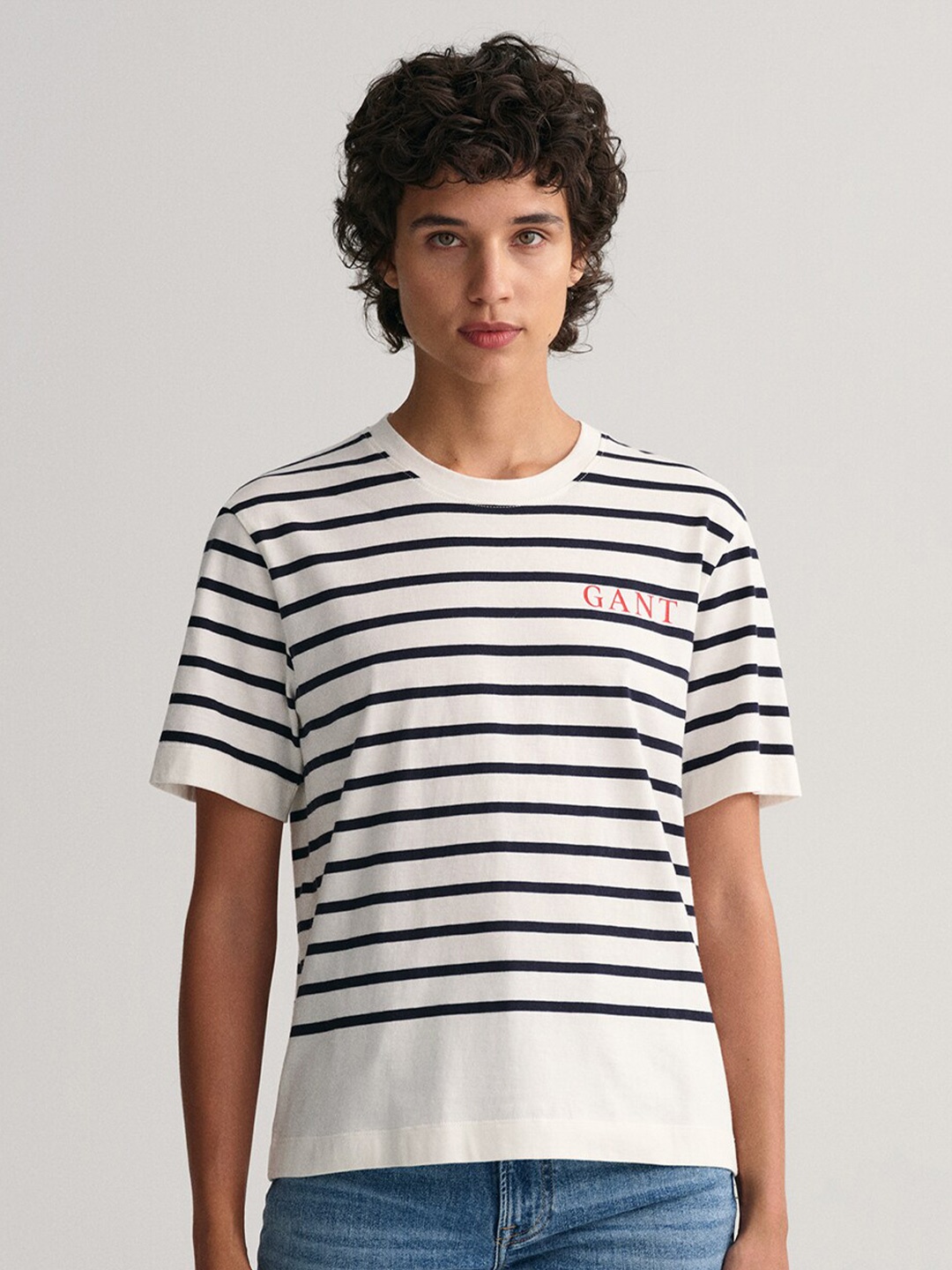 

GANT Striped Pure Cotton T-shirt, White