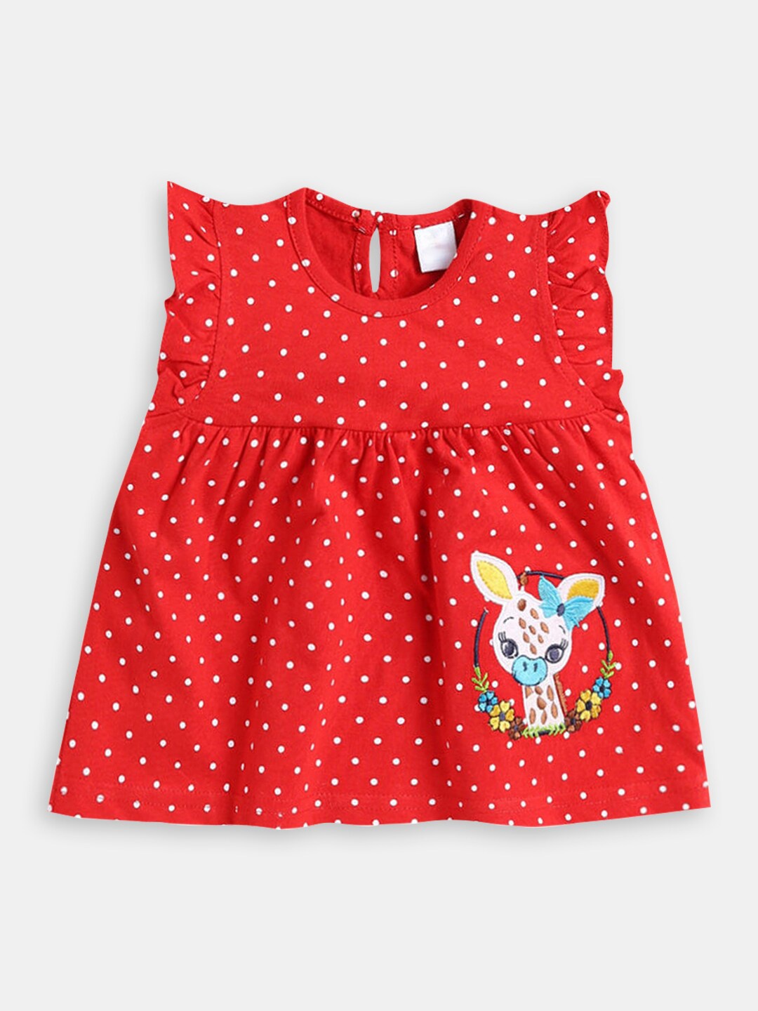 

Hopscotch Girls Polka Dot Print Flutter Sleeve Cotton Empire Dress, Red