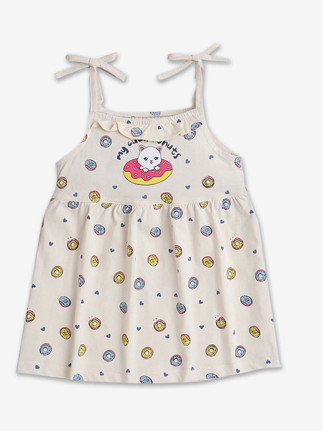 

Hopscotch Girls Conversational Printed Shoulder Strap Fit & Flare Dress, Off white