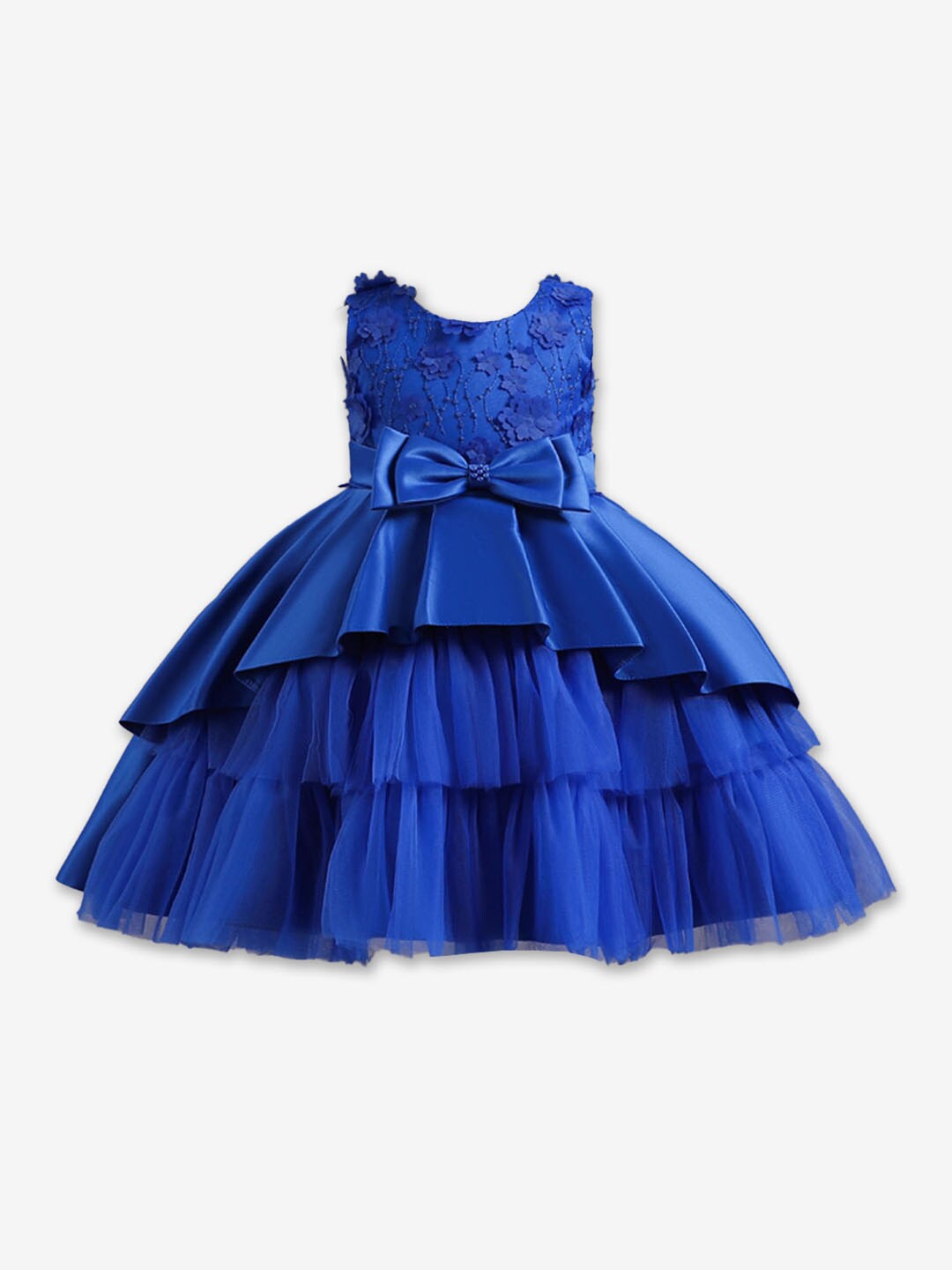 

Hopscotch Girls Floral Embellished Layered Party Fit & Flare Dress, Blue