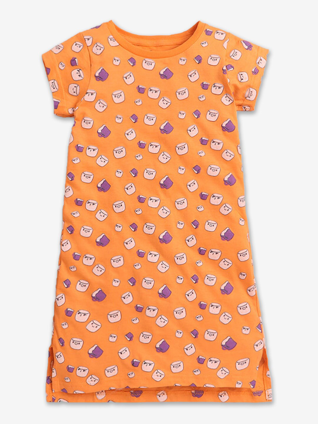

Hopscotch Girls Conversational Printed Cotton T-Shirt Dress, Orange
