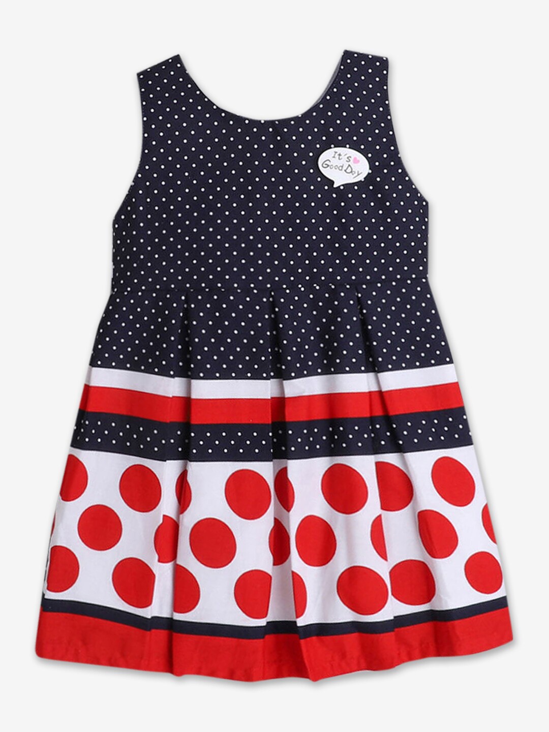 

Hopscotch Infant Girls Polka Dot Printed Cotton A-Line Dress, Navy blue