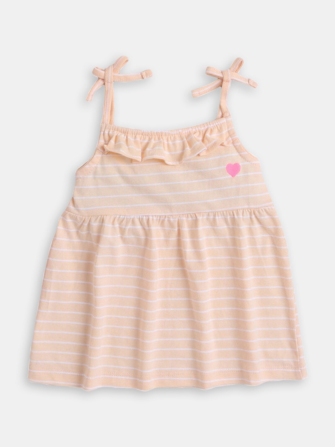 

Hopscotch Infant Girls Shoulder Straps Striped Cotton A-Line Dress, Beige