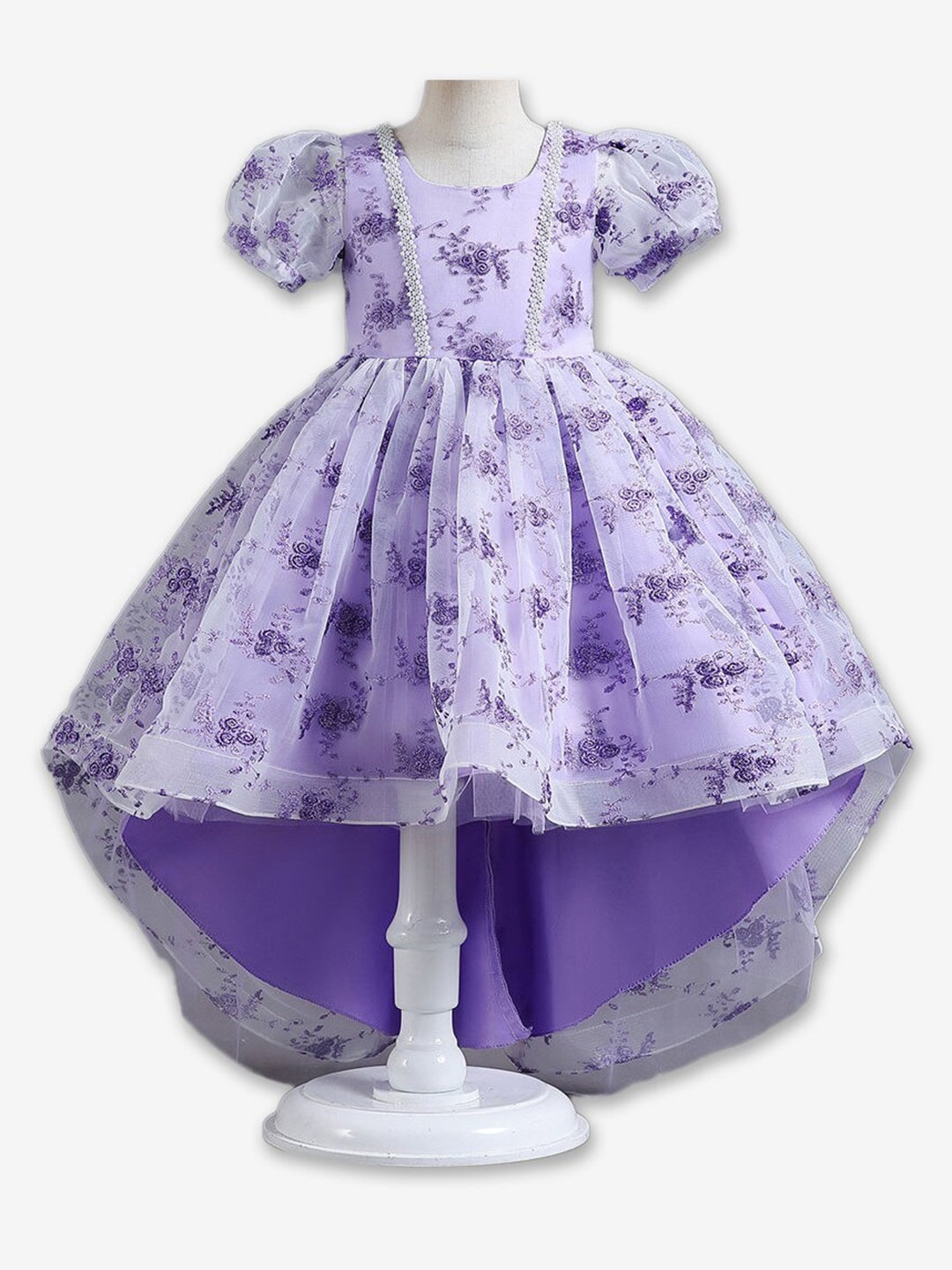 

Hopscotch Girls Round Neck Floral Printed Gown Dress, Purple