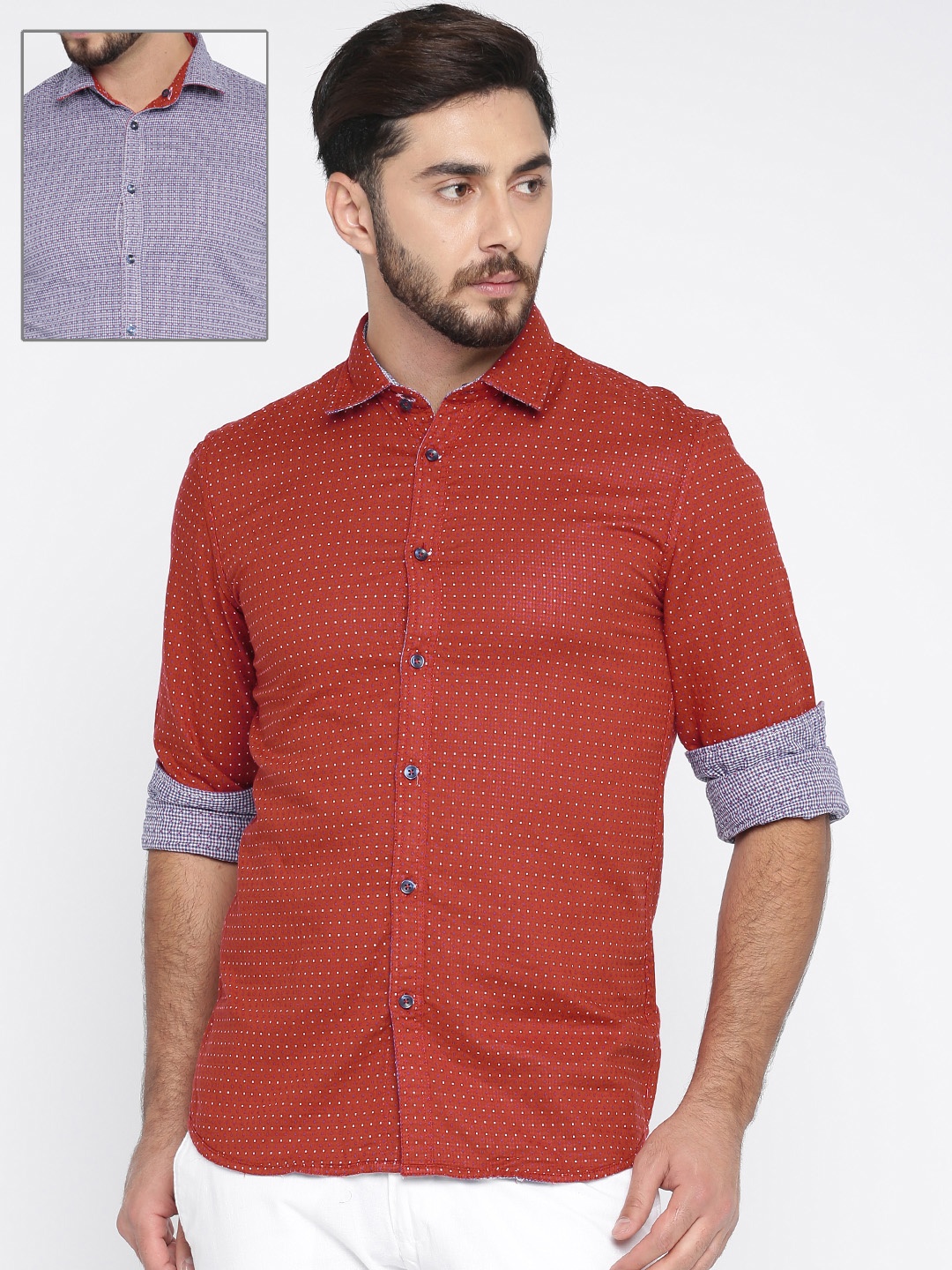 

Parx Men Red & Blue Slim Fit Self-Design Reversible Casual Shirt