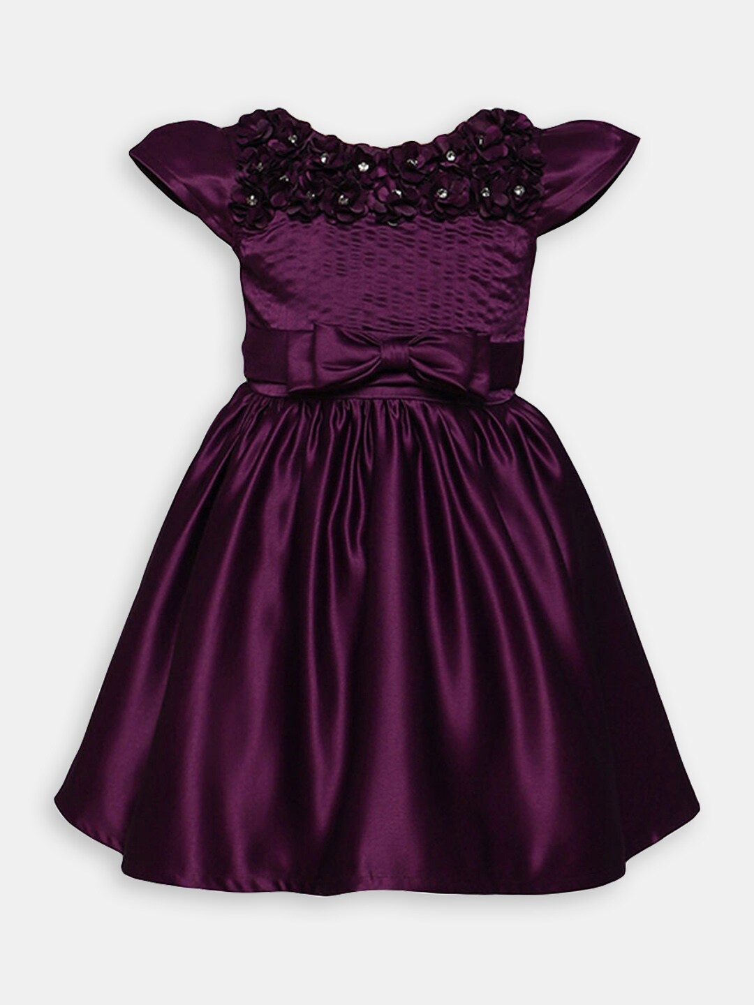 

Hopscotch Girls Round Neck Self Design Bow Gown Dress, Purple
