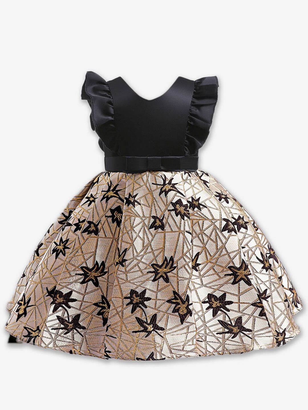 

Hopscotch Girls V-Neck Self Design Gown Dress, Black