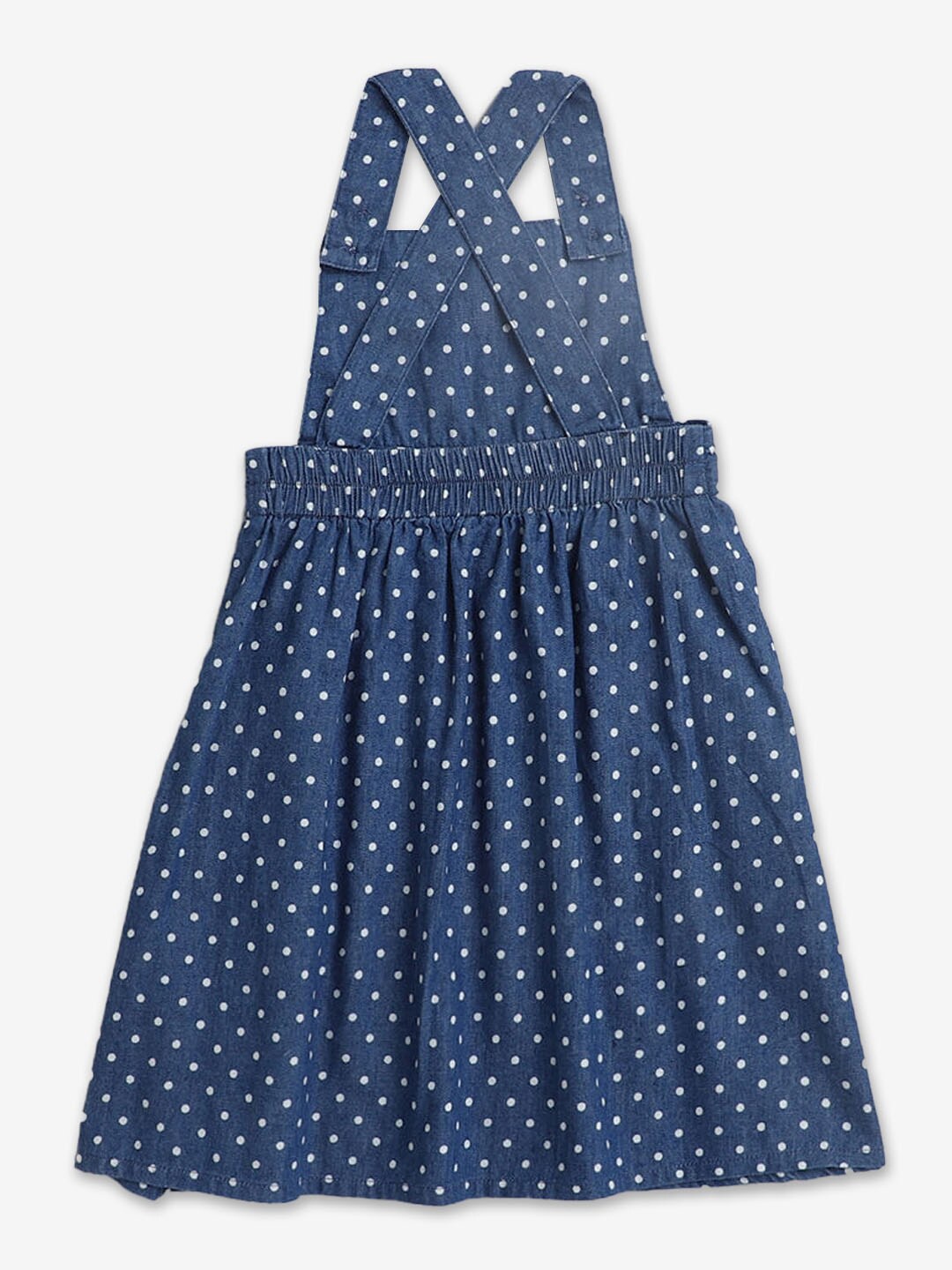 

Hopscotch Girls Shoulder Straps Polka Dot Printed Cotton A-Line Dress, Blue