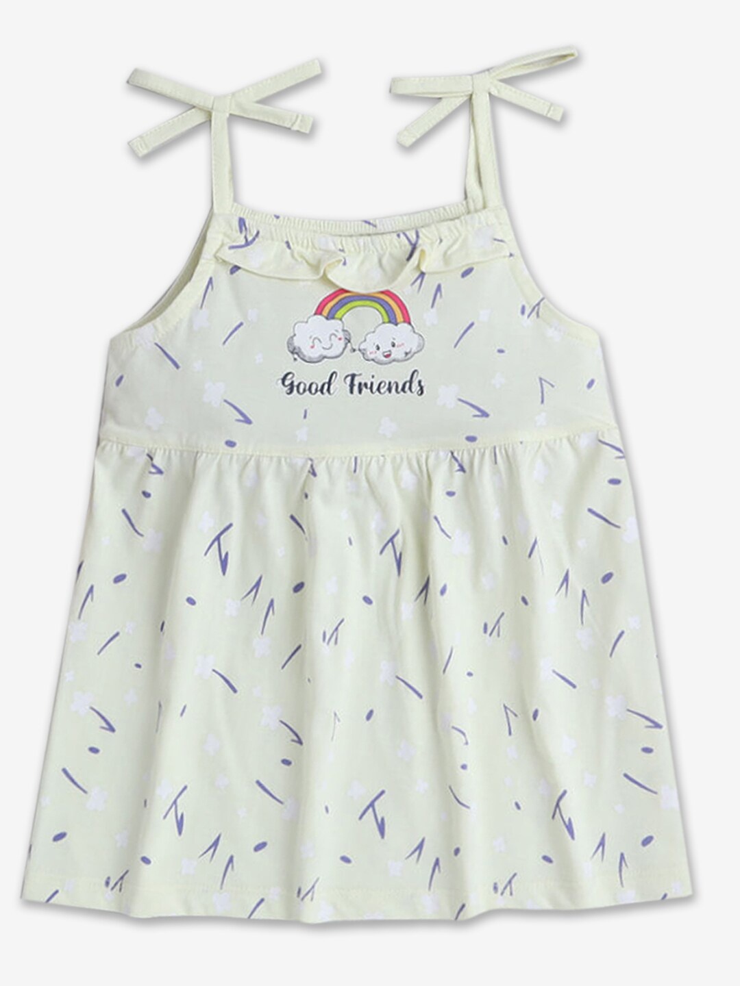 

Hopscotch Girls Shoulder Straps Conversational Printed Cotton A-Line Dress, Off white