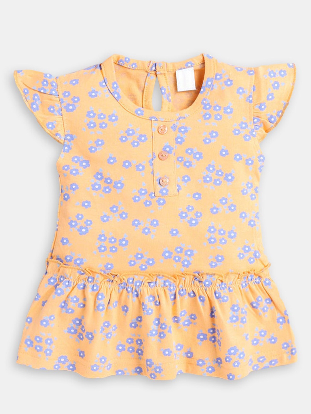 

Hopscotch Infant Girls Round Neck Floral Printed Cotton A-Line Dress, Orange