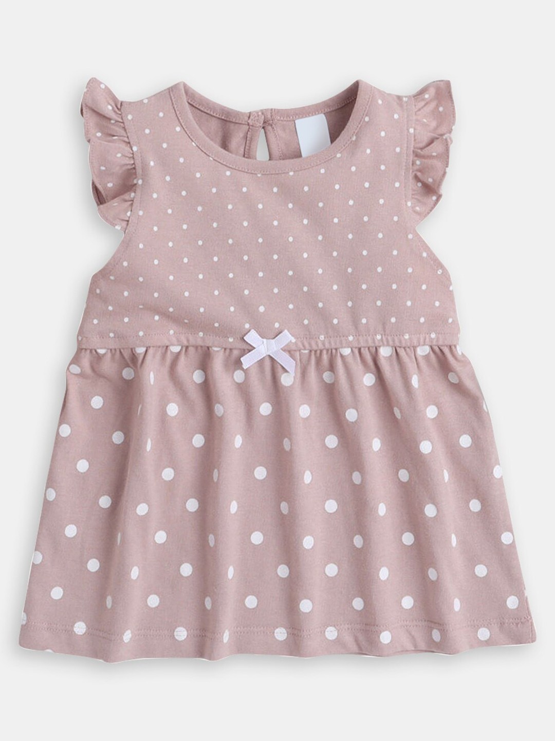 

Hopscotch Infant Girls Round Neck Polka Dot Printed Cotton Fit & Flare Dress, Beige