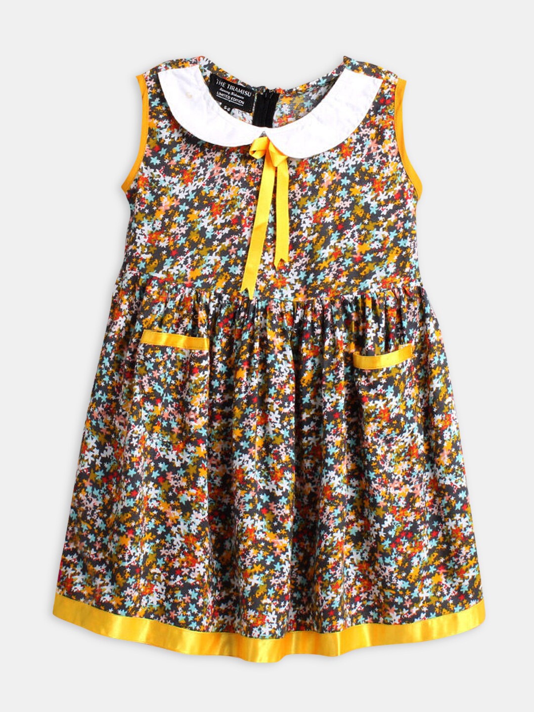 

Hopscotch Girls Peter Pan Collar Floral Printed Cotton Fit And Flare Dress, Yellow