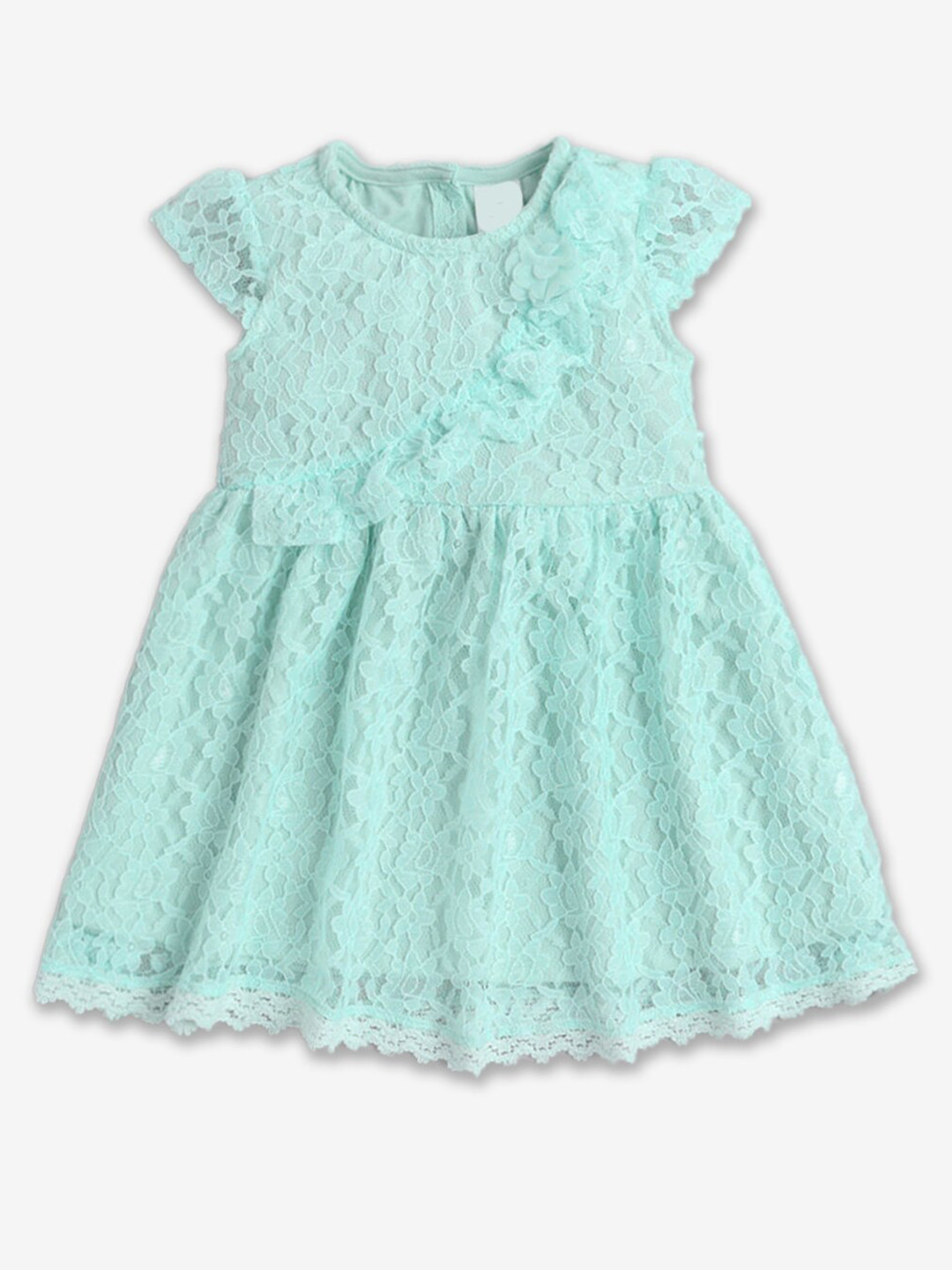 

Hopscotch Girls Round Neck Self Design Fit & Flare Dress, Blue