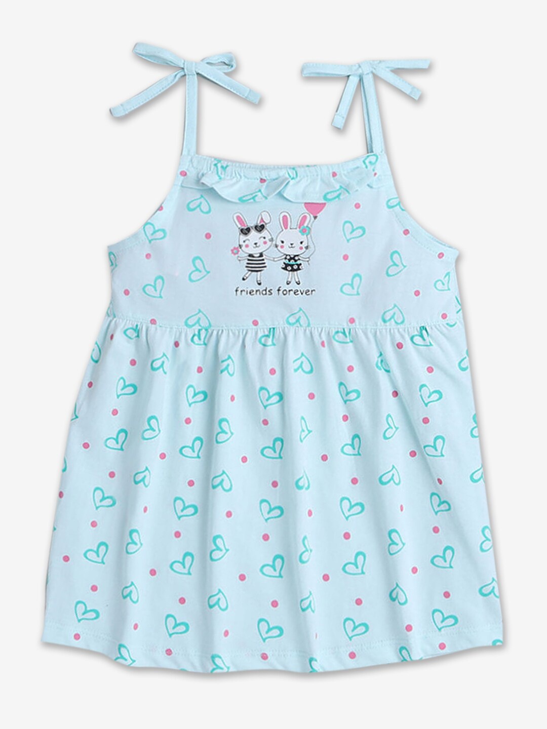 

Hopscotch Girls Shoulder Straps Conversational Printed Cotton Fit & Flare Dress, Blue