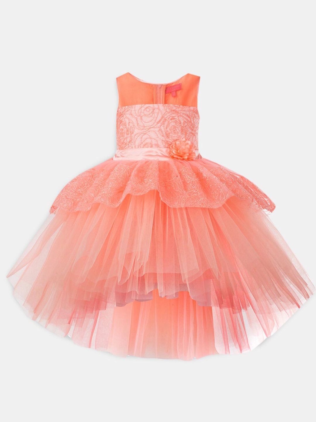 

Hopscotch Girls Floral Embellished Layered Party Fit & Flare Dress, Pink